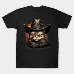 Cat Cowboy wear Hat Cowgirl Western T-Shirt